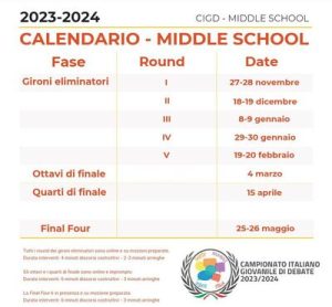 Calendario del Campionato Middle School 2023-2024